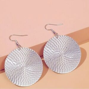 NWT BOHO ROUND PENDANT DANGLE EARRINGS - SILVER - MEASUREMENTS PROVIDED